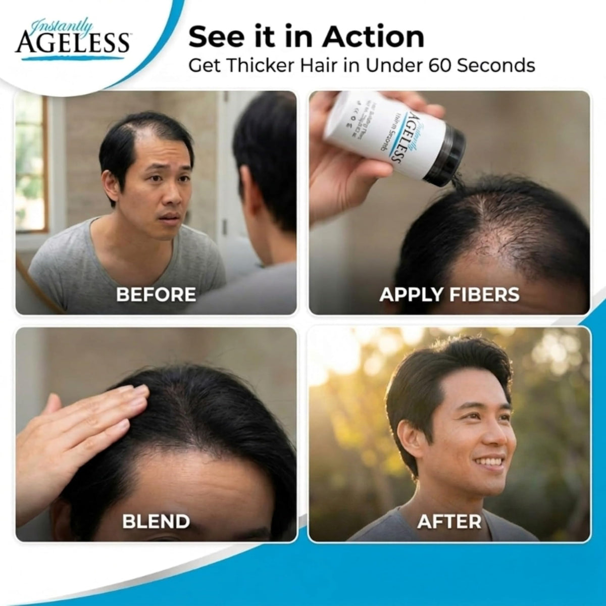 Instantly Ageless Hair in Seconds Hair Building Fibers for Thinning Hair, Black - 0.83 oz (23g)