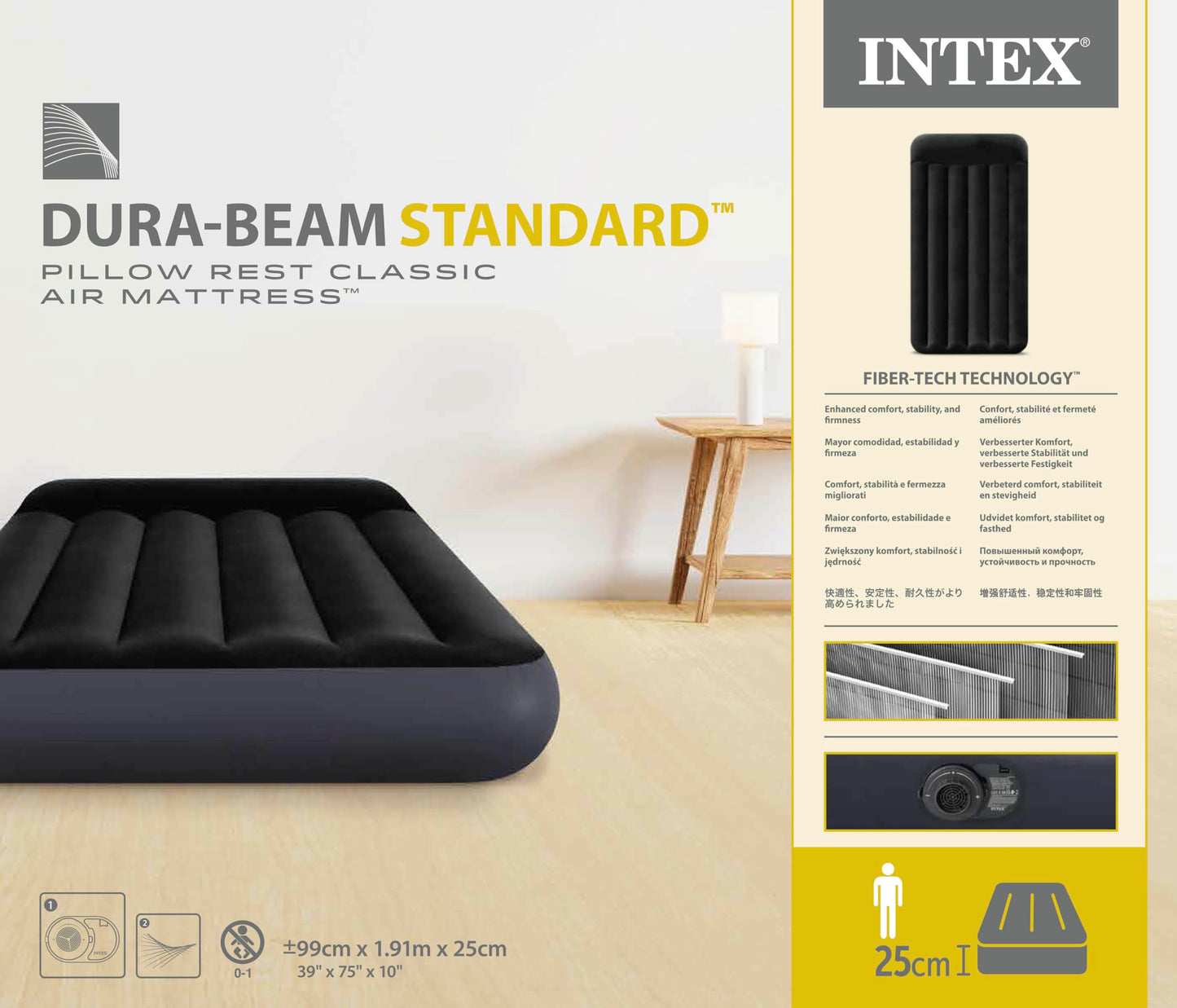 Dura-Beam Twin Air Mattress with Built-In Electric Pump, Pillow Top Surface, Built-In Pillow, Carrying Bag, 39 x 75 x 10 in (99.1 x 190.5 x 25.4 cm)