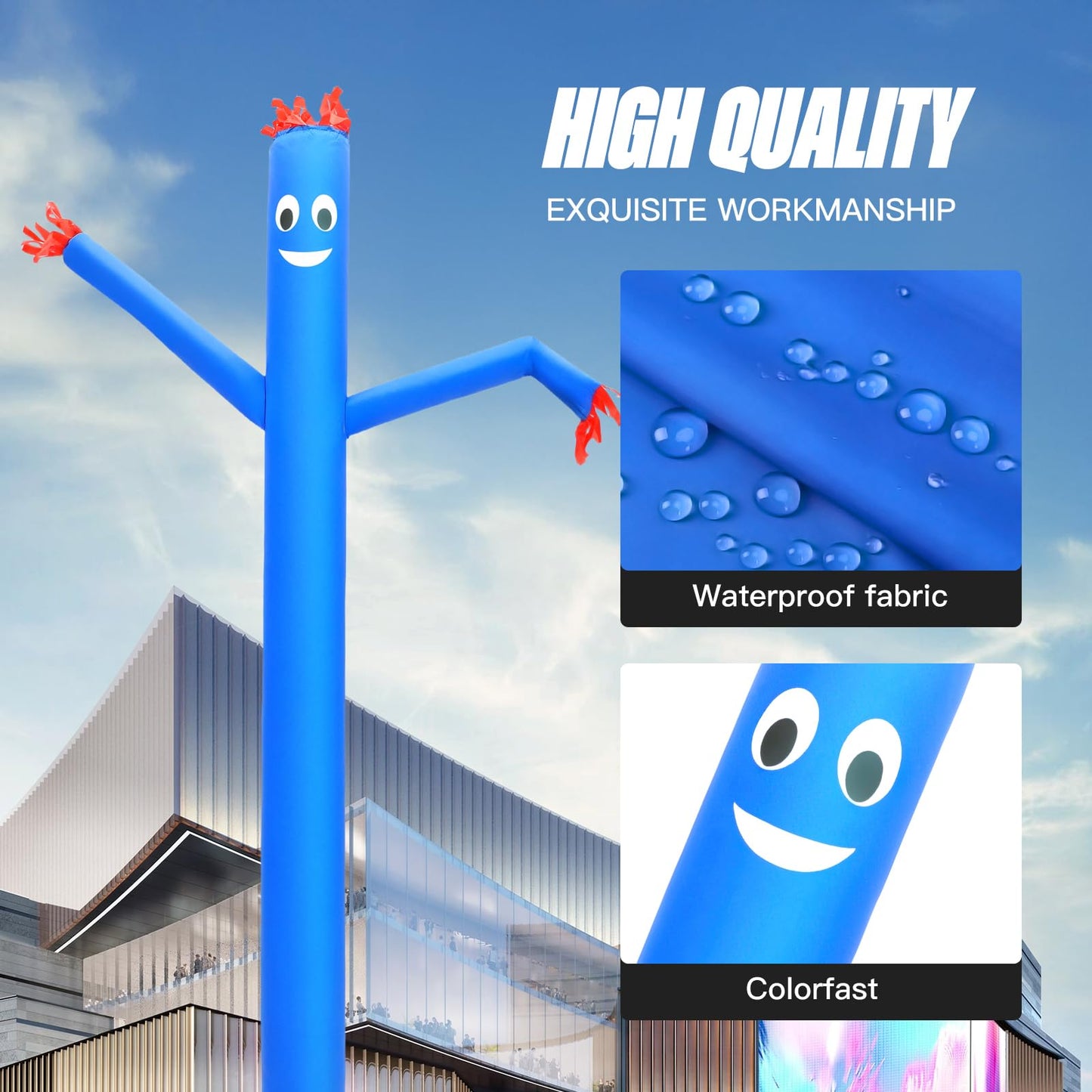20ft Blue Inflatable Sky Puppet Dancer Waving Tube Man Attachment for Advertising