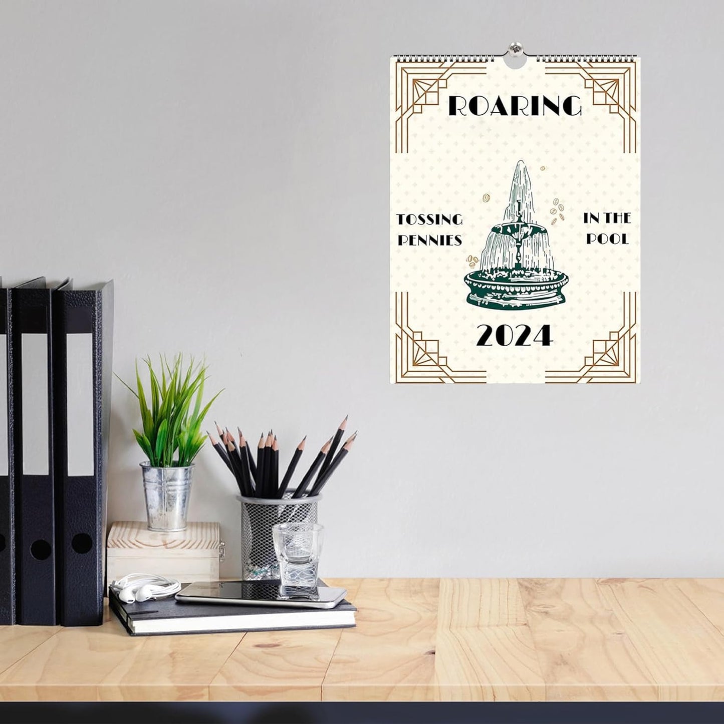 Roaring 2024 Wall Calendar: 12-Month Planner with Inspirational Quotes, Easy Hanging Design, and High-Quality Material for Home or Office