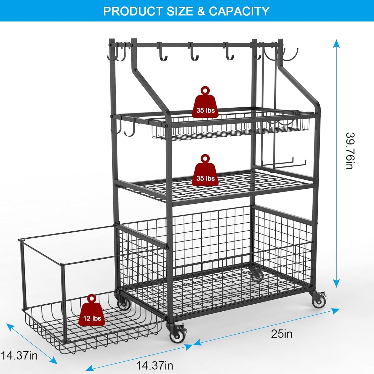 Maximize Your Workout Space with Durable Gym Storage Rack - Holds Dumbbells, Kettlebells, Yoga Mats, and More with Wheels for Easy Mobility