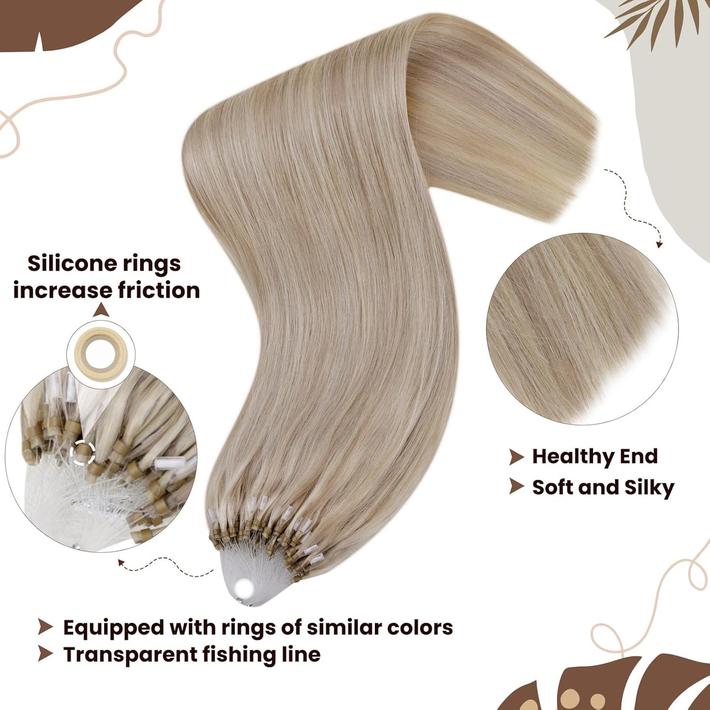 Premium 40g, 50 Strands Mixed Ash & Bleach Blonde Micro Link Hair Extensions, 12-inch