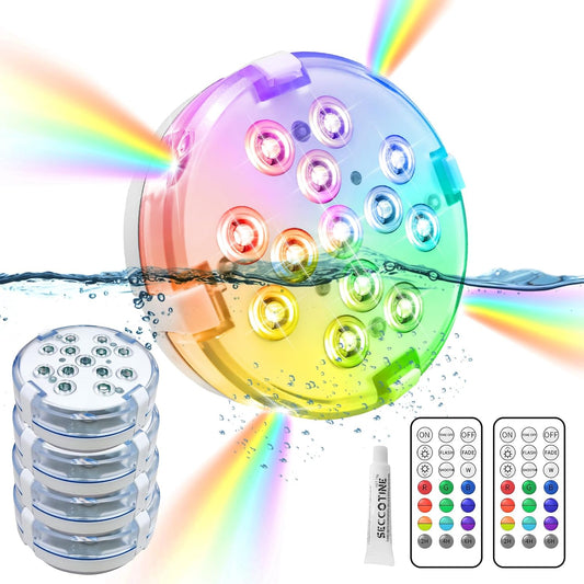 4" Submersible LED Pool Lights with Remote, 16 Colors, IP68 Waterproof - Ideal for Ponds and Fountains