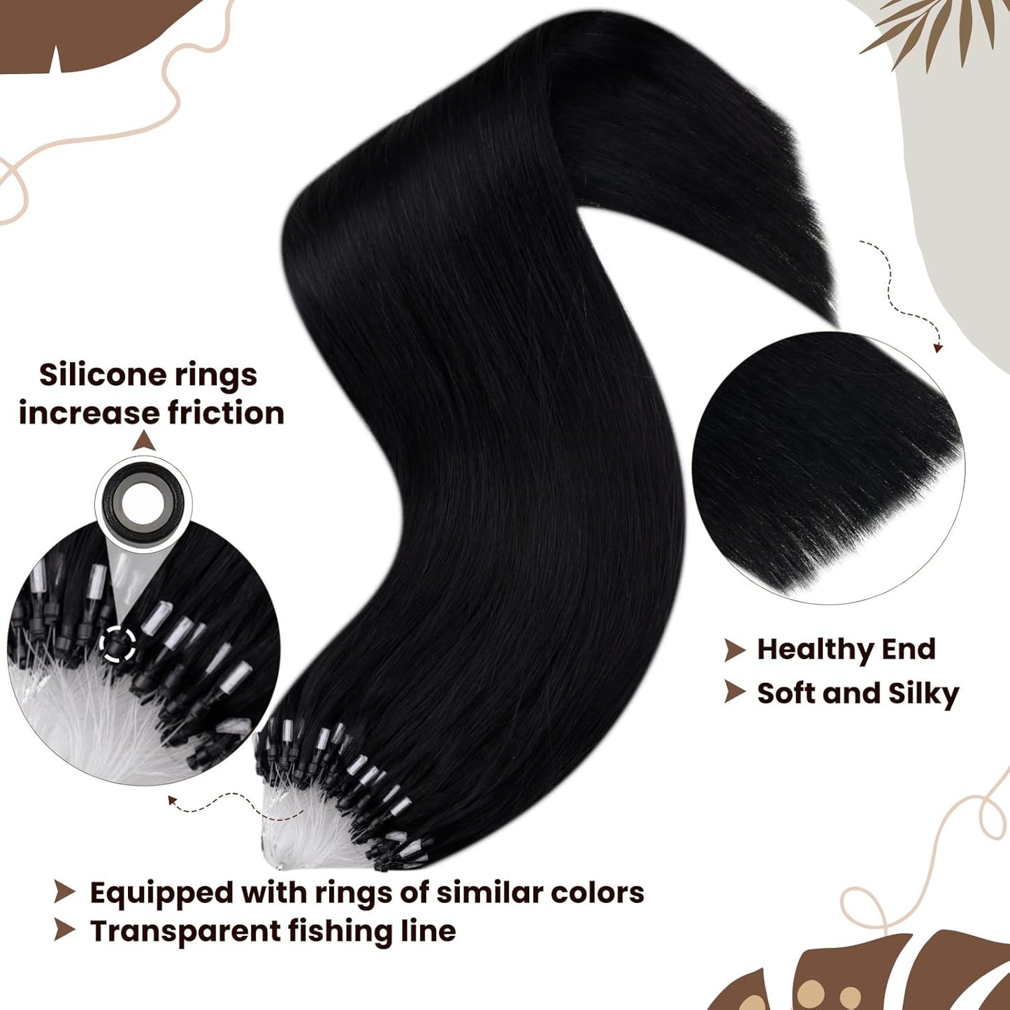 Premium 40g, 50 Strands Black Micro Link Hair Extensions, 12-inch