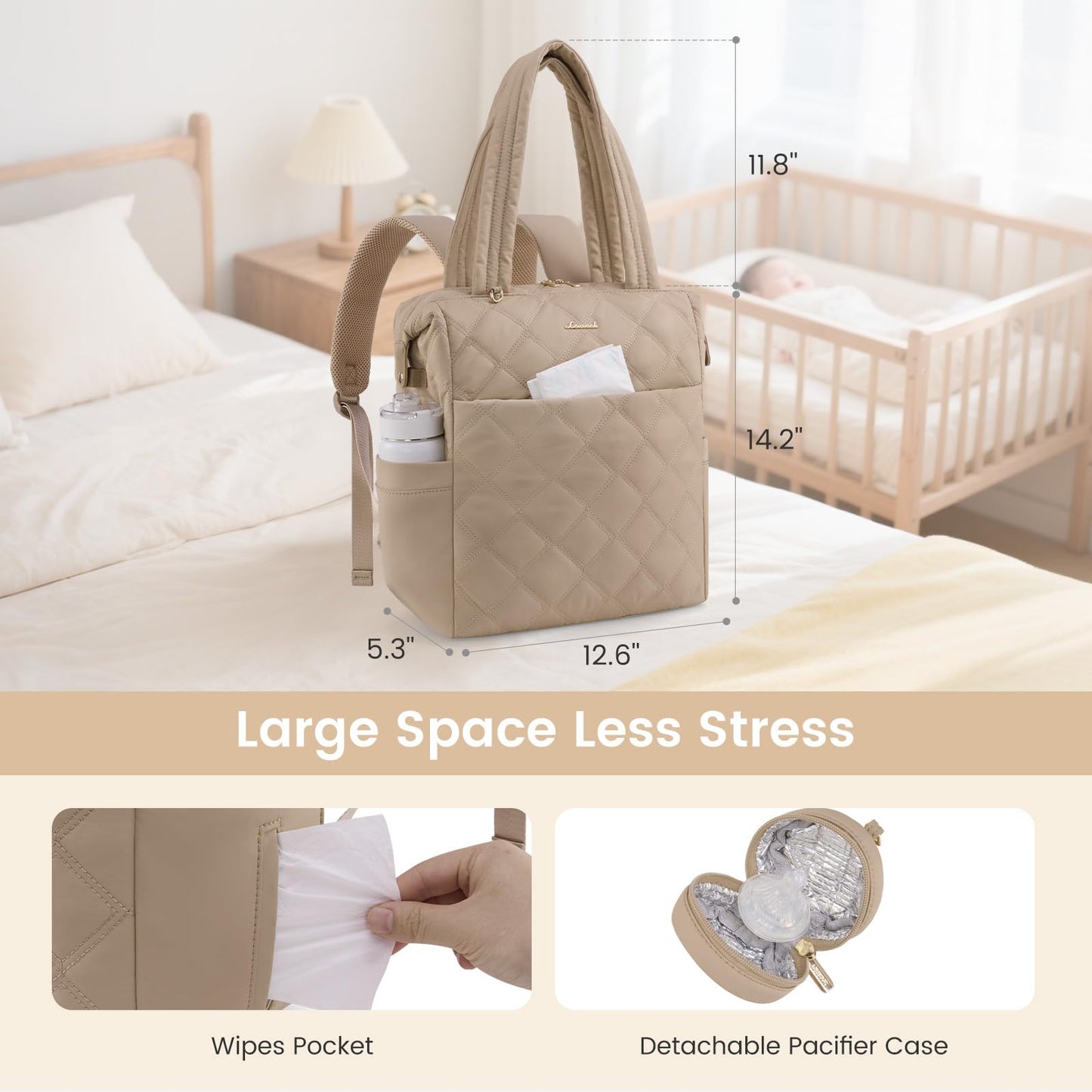 2-in-1 Diaper Bag Backpack and Tote with Changing Pad and Insulated Pockets - White