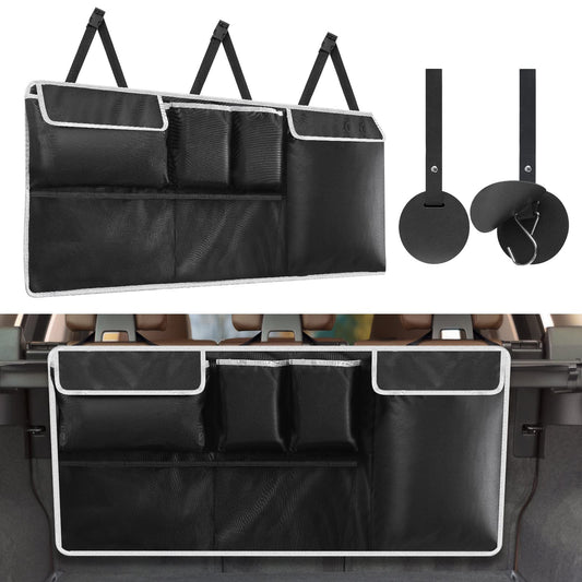 Hanging Car Trunk Organizer for SUV and Truck, 6 Pockets and 2 Hooks, Waterproof 600D Oxford Fabric