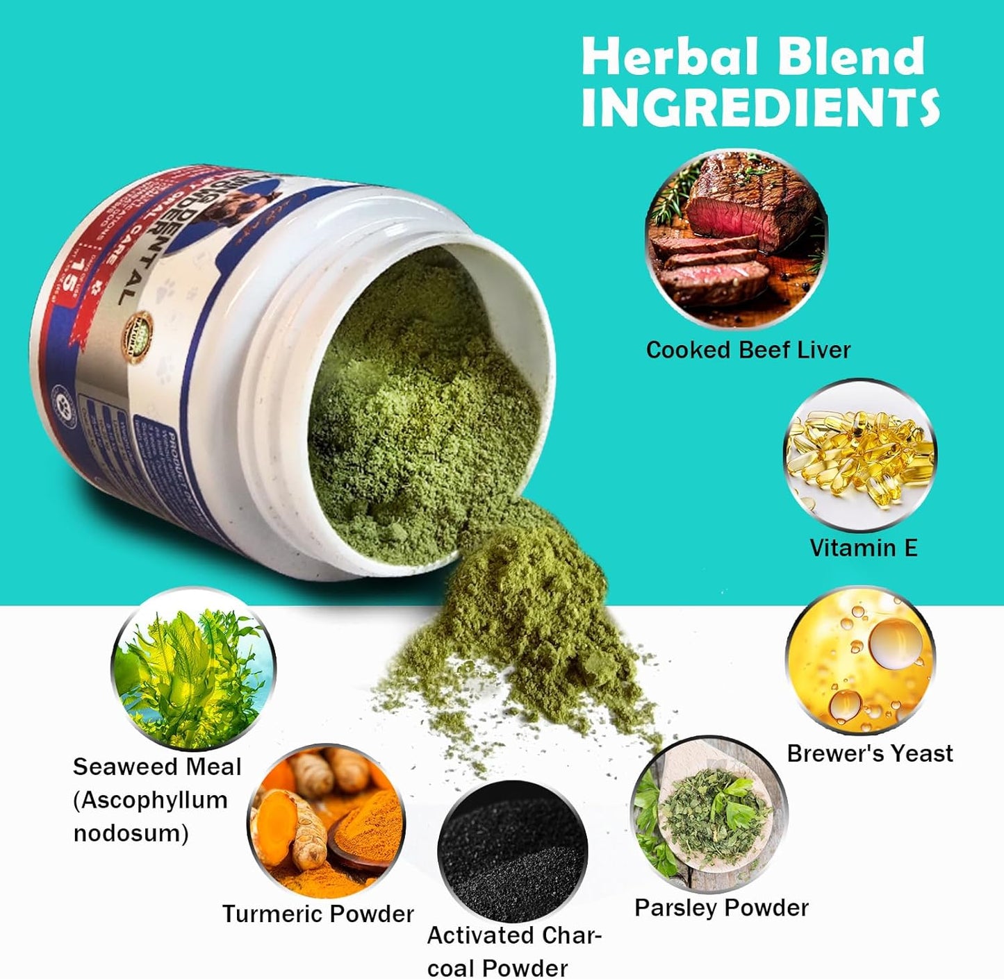 Herbal Dental Care Powder for Dogs & Cats, Breath Freshening, Plaque & Tartar Control, 45g