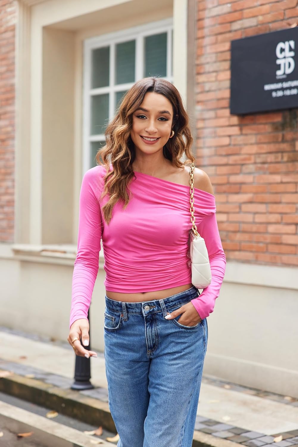 Size Small Hot Pink Off-Shoulder Crop Top for Casual to Business Looks