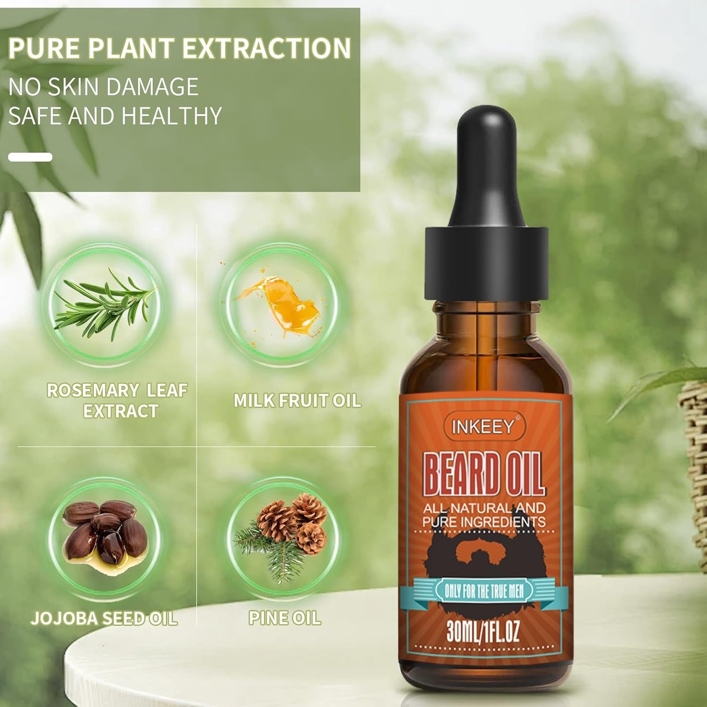 Premium Beard Growth Oil with Tea Tree & Jojoba: Natural Formula for Softer, Fuller Facial Hair - Moisturizing Treatment for Men's Beard Care (1 fl oz/30ml)