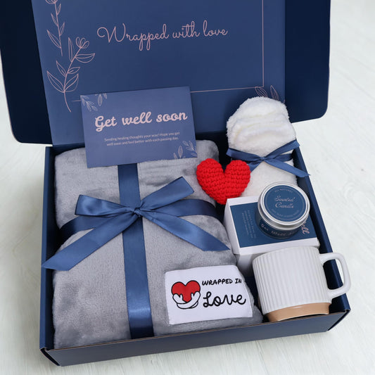 Get Well Soon Care Package Gift Basket for Women and Men with Hug Blanket, Fuzzy Socks, Scented Candle, and Mug - Surgery Recovery and Chemo Support