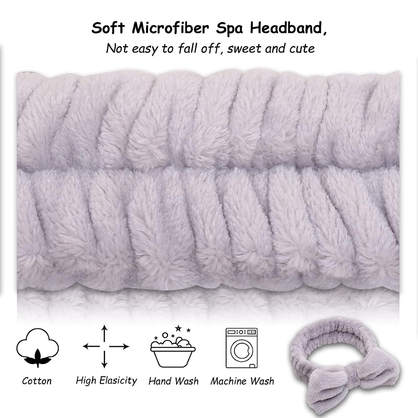 2pk Black/Gray Soft Fluffy Microfiber Coral Fleece Towel Spa Headbands
