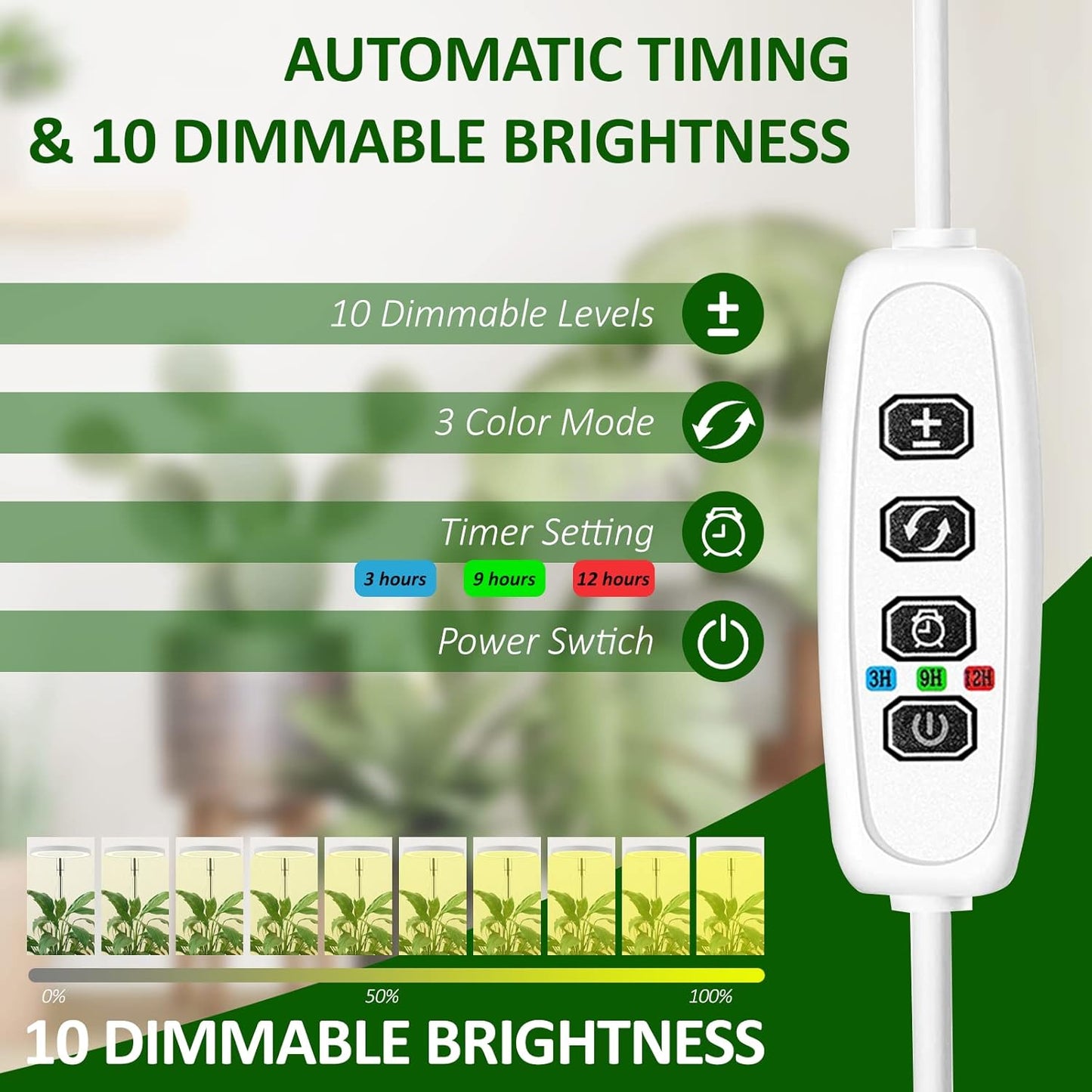 LED Grow Light for Indoor Plants: Full Spectrum, Adjustable Height & Dimmable Brightness