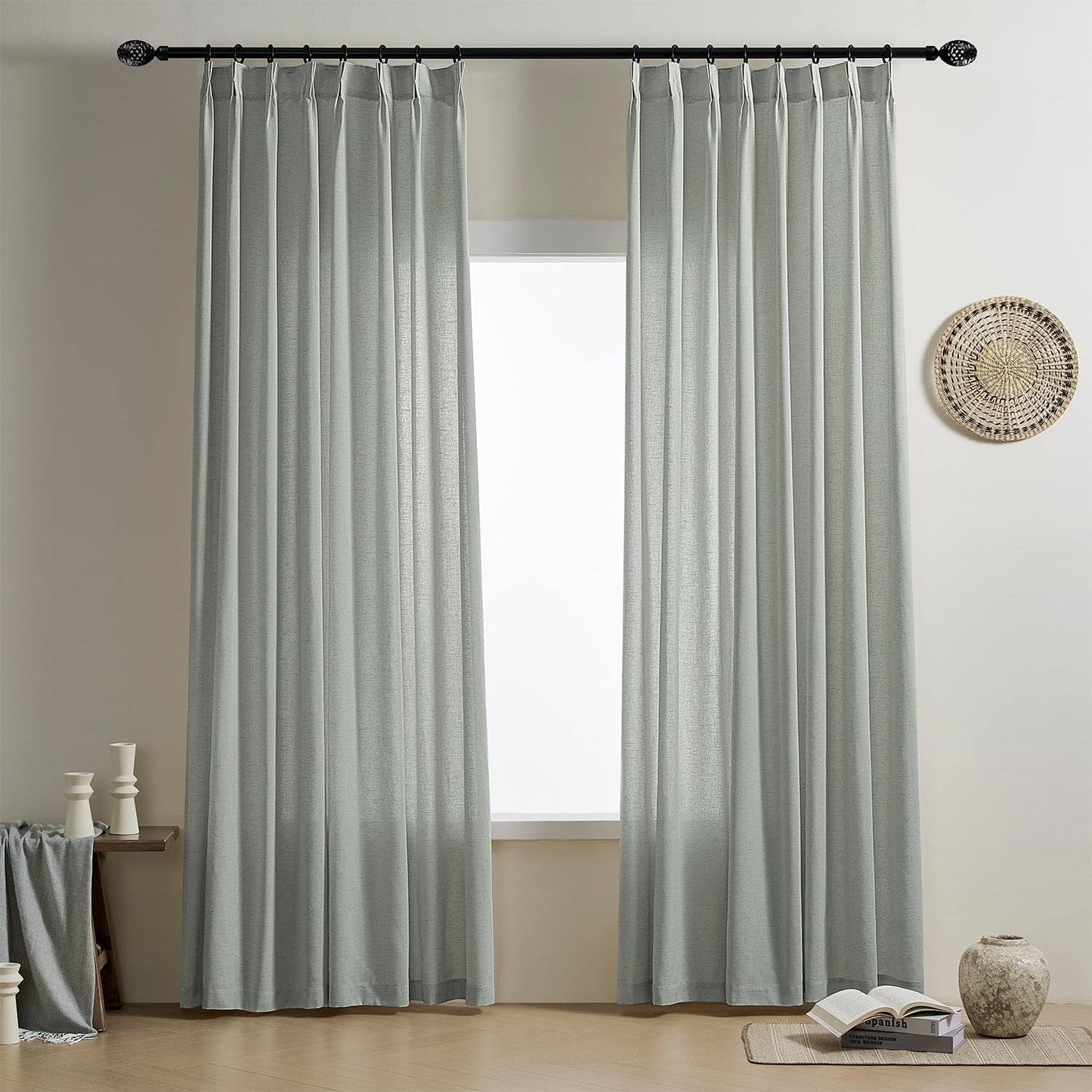 Flagstone Linen Curtains 84" Long, 2 Panels - Pinch Pleated, Light Filtering, Multiple Hanging Options for Stylish Home Decor