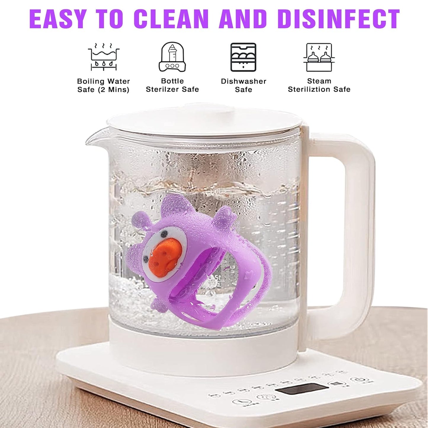 Purple Pig Baby Teether - Silicone Toys for Infants 0-6 Months, BPA Free