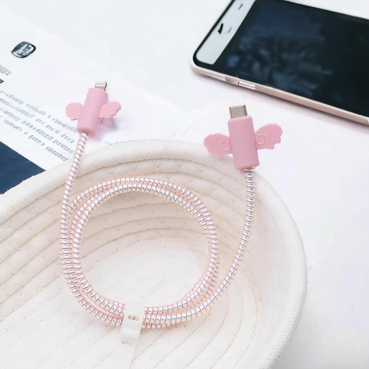 Pink Heart Silicone Charger Protector Set for iPhone – Style Meets Function
