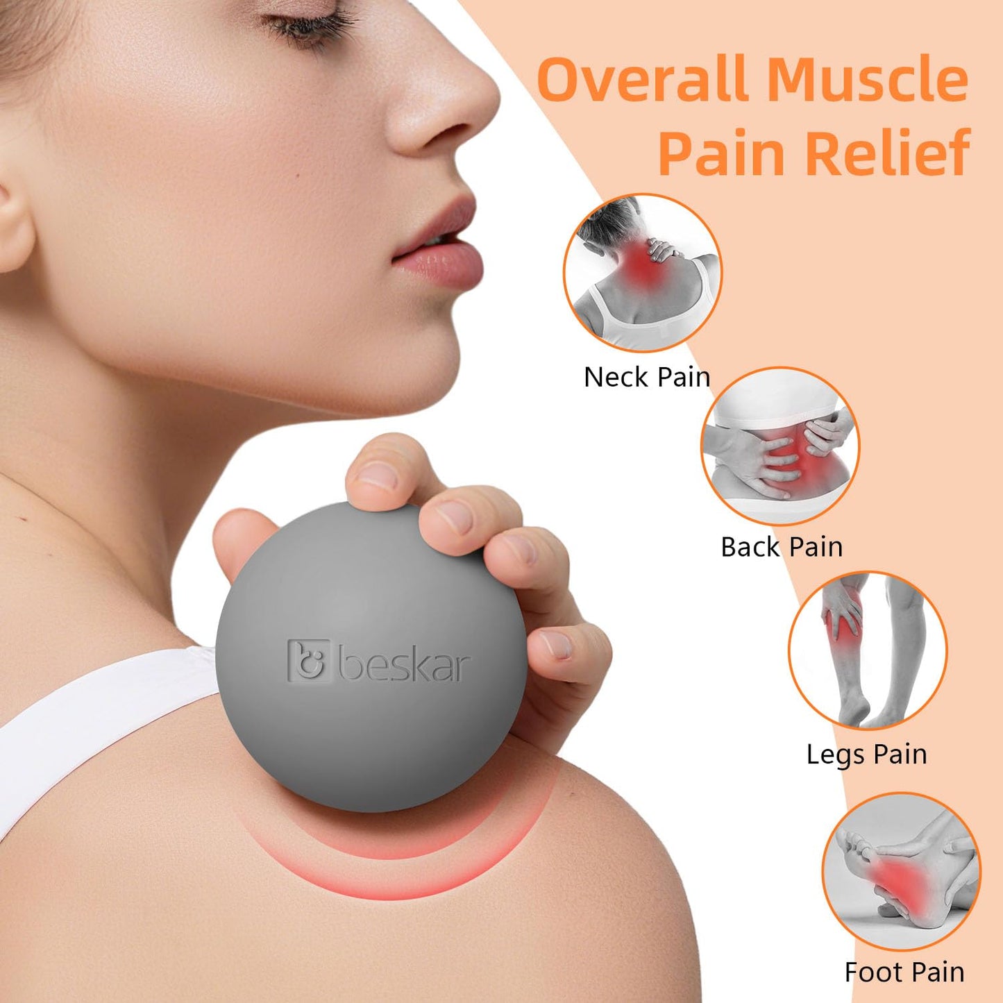 Silicone Lacrosse Massage Ball for Myofascial Release and Plantar Fasciitis Relief - Gray