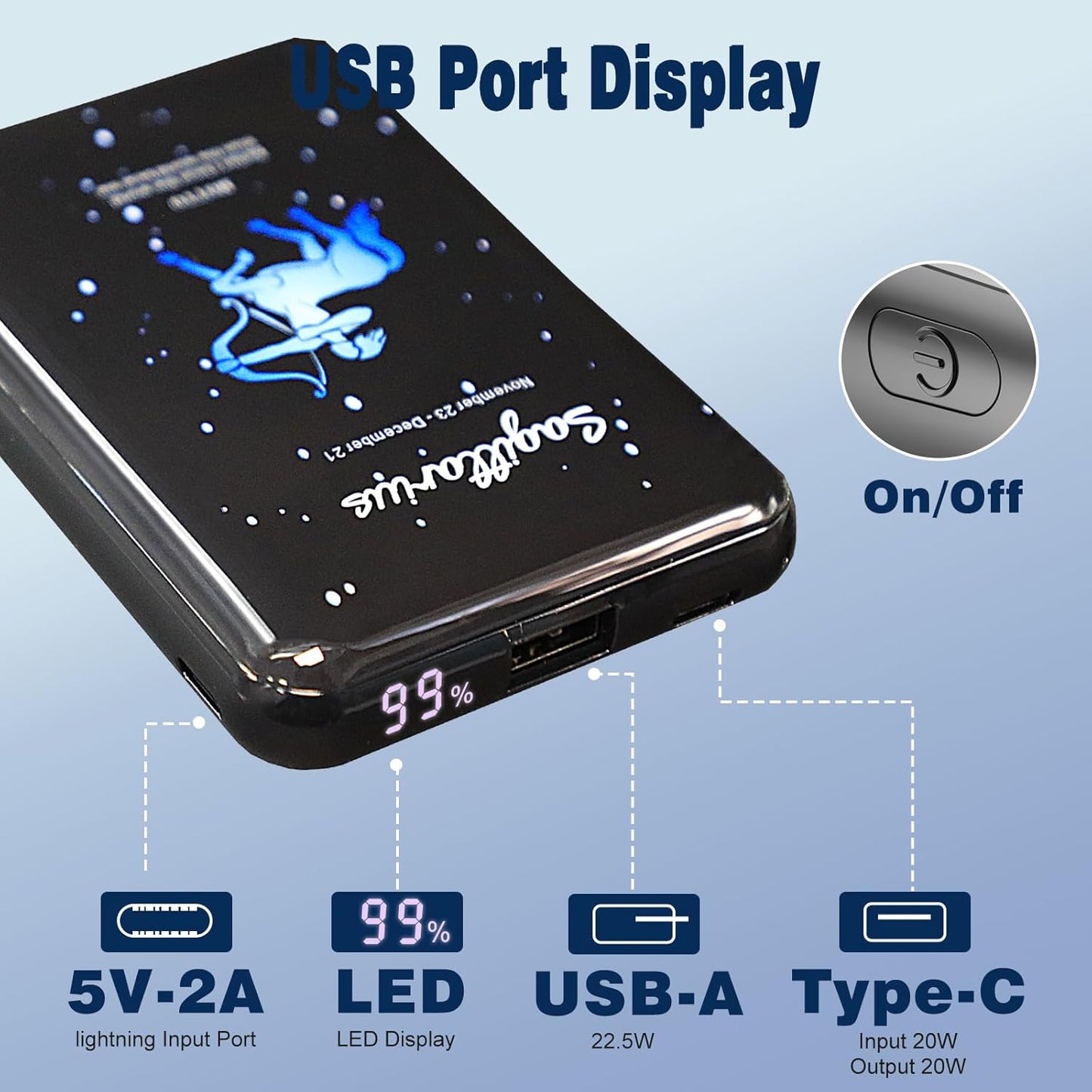 Compact Sagittarius Style 10000mAh Mini Power Bank with Fast USB C Charging