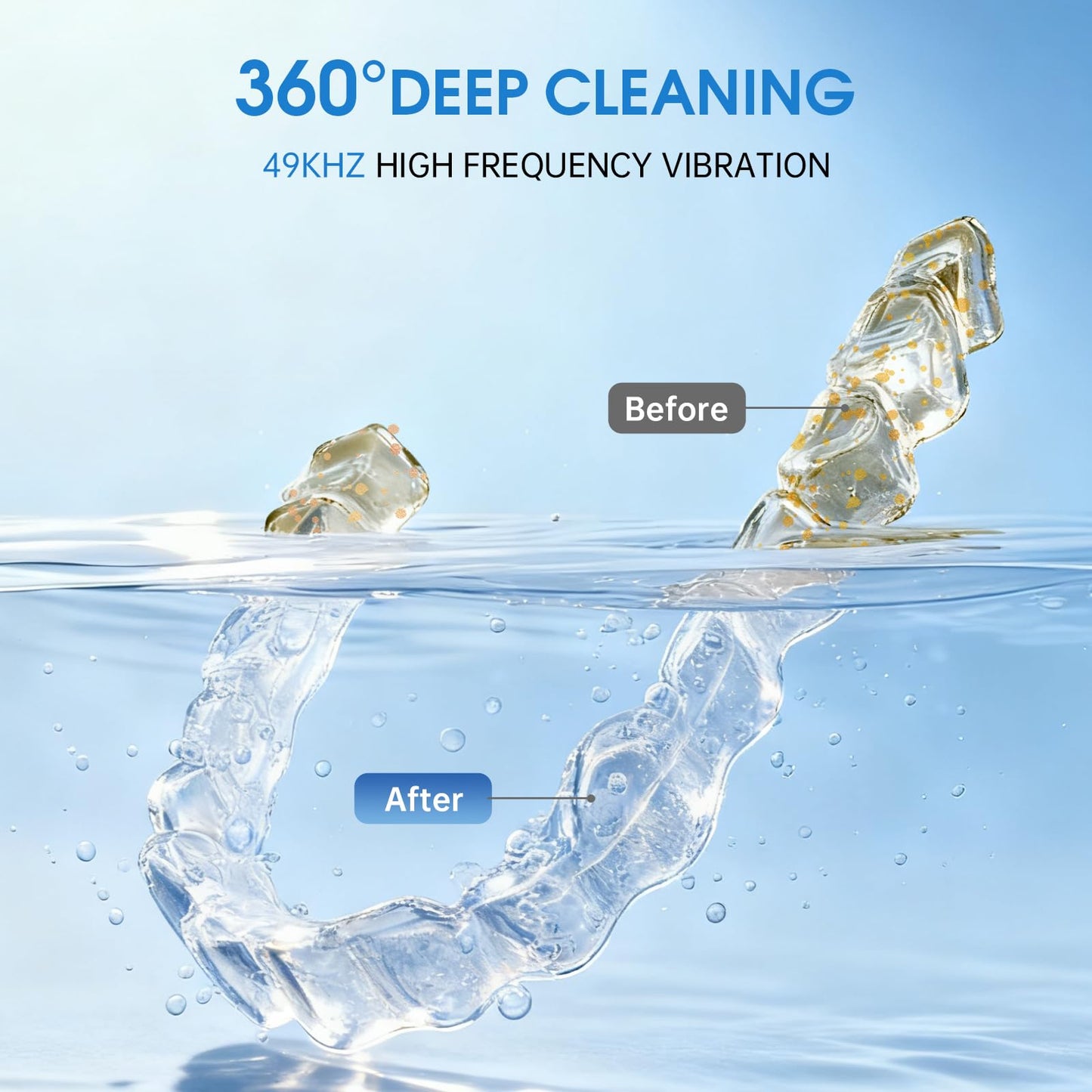 Ultrasonic Retainer Cleaner Machine with UV Light - 49kHz Dental Pod for Dentures, Aligners, Mouth Guards, and Jewelry - 11.5 fl oz (340 mL) Tank