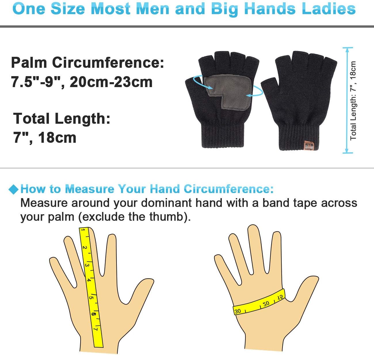 Warm Knit Fingerless Gloves for Men with Leather Grip - 2 Sets 1 Black & 1 Grey