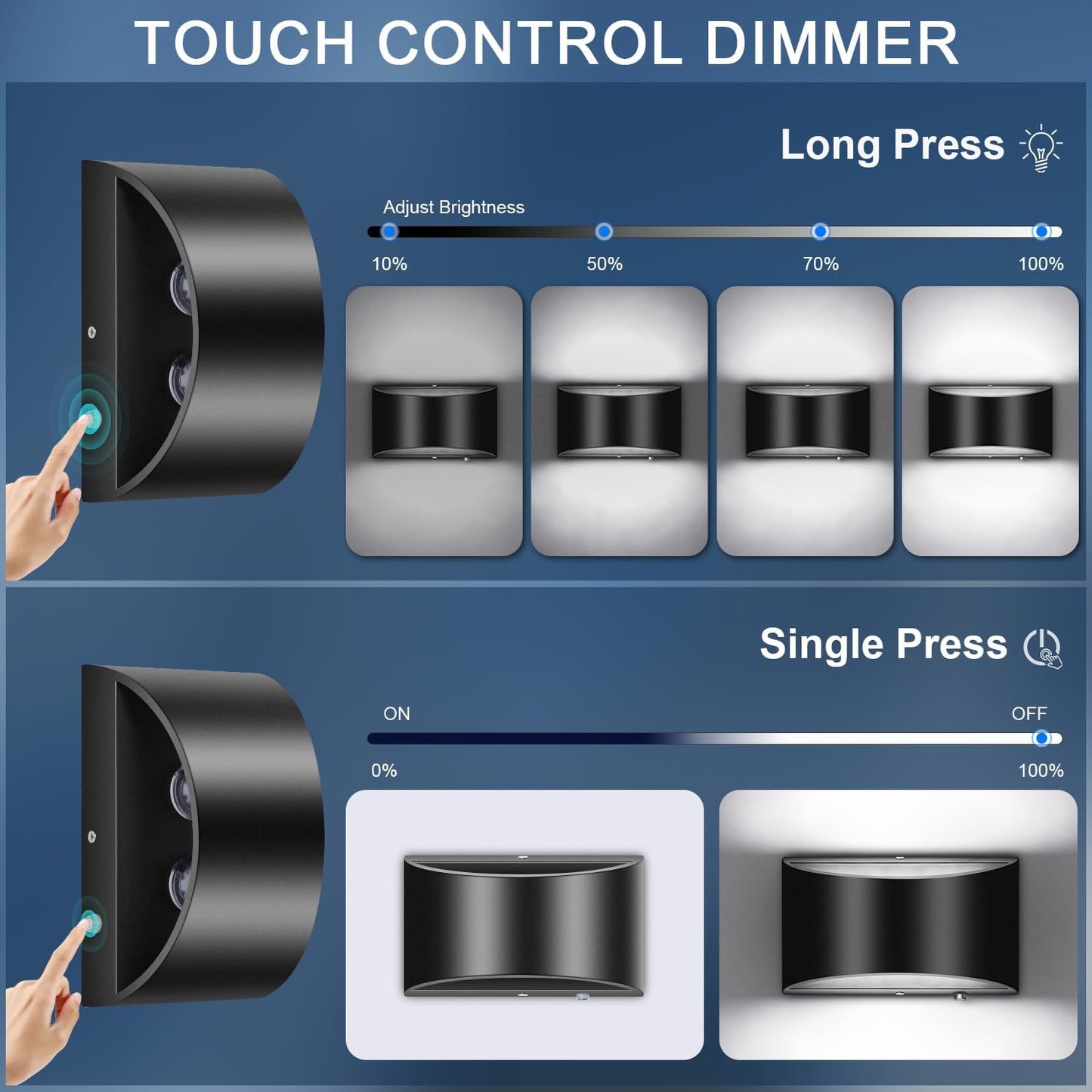 Dimmable 16W LED Wall Sconce - 6000K Cool White, Waterproof for Indoor/Outdoor Use