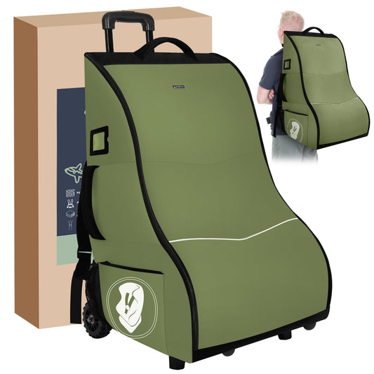 Rolling Car Seat Travel Bag with Wheels and Backpack Straps, Green – Fits Convertible and Booster Seats