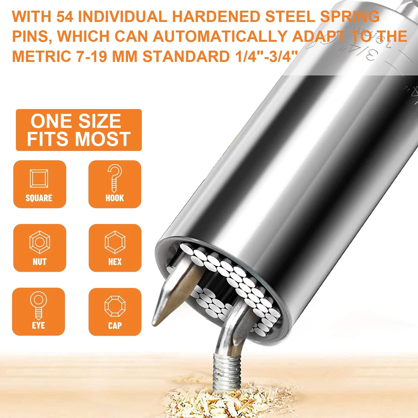 Universal Socket Tool Set, Self-Adjusting 7mm-19mm & 1/4 in-3/4 in, Includes Power Drill Adapter, 2-Piece Multi-Function Nut Driver for Fasteners