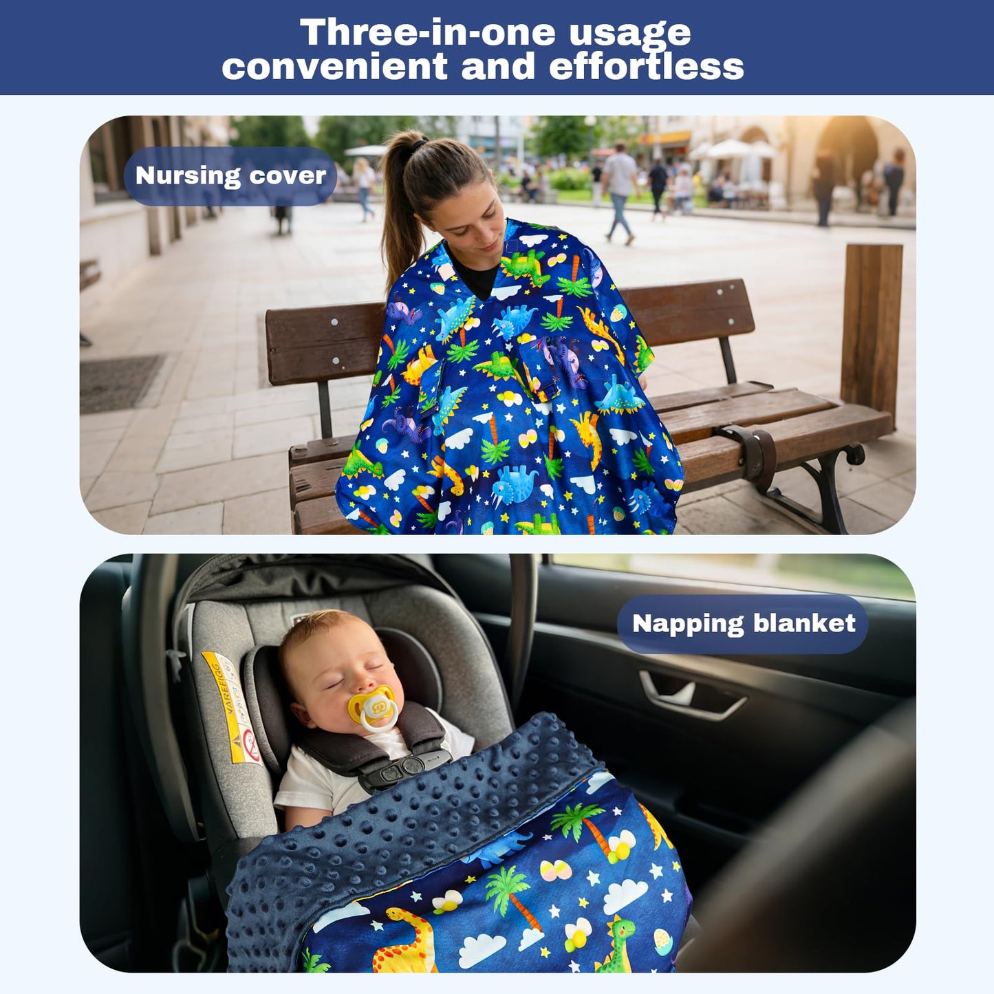 Dinosaur Baby Car Seat Cover with Peekaboo Opening - Warm Minky Canopy for Infants