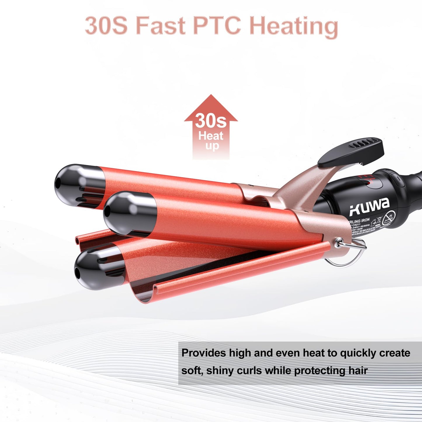 3 Barrel Curling Iron Hair Waver and Crimper with LCD Display - Adjustable Temperature 180°F to 430°F for Long Lasting Beach Waves