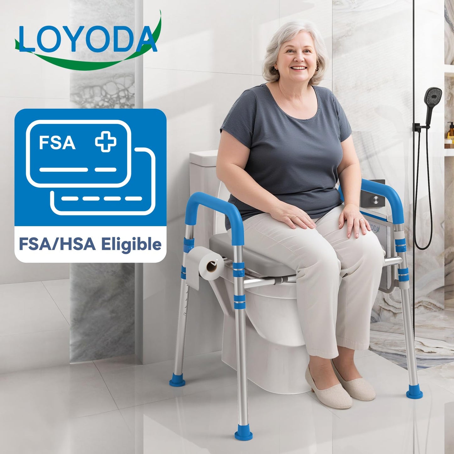Raised Toilet Seat with Handles and Padded Seat, Adjustable Height and Width Toilet Riser for Seniors, 500lb Capacity