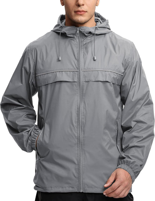 XL Gray Men's Rain Jacket - Waterproof & Windproof Outdoor Gear for Active Lifestyles