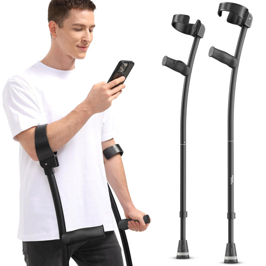 Ergonomic Foldable Forearm Crutches - Adjustable Height Walking Aid for Adults