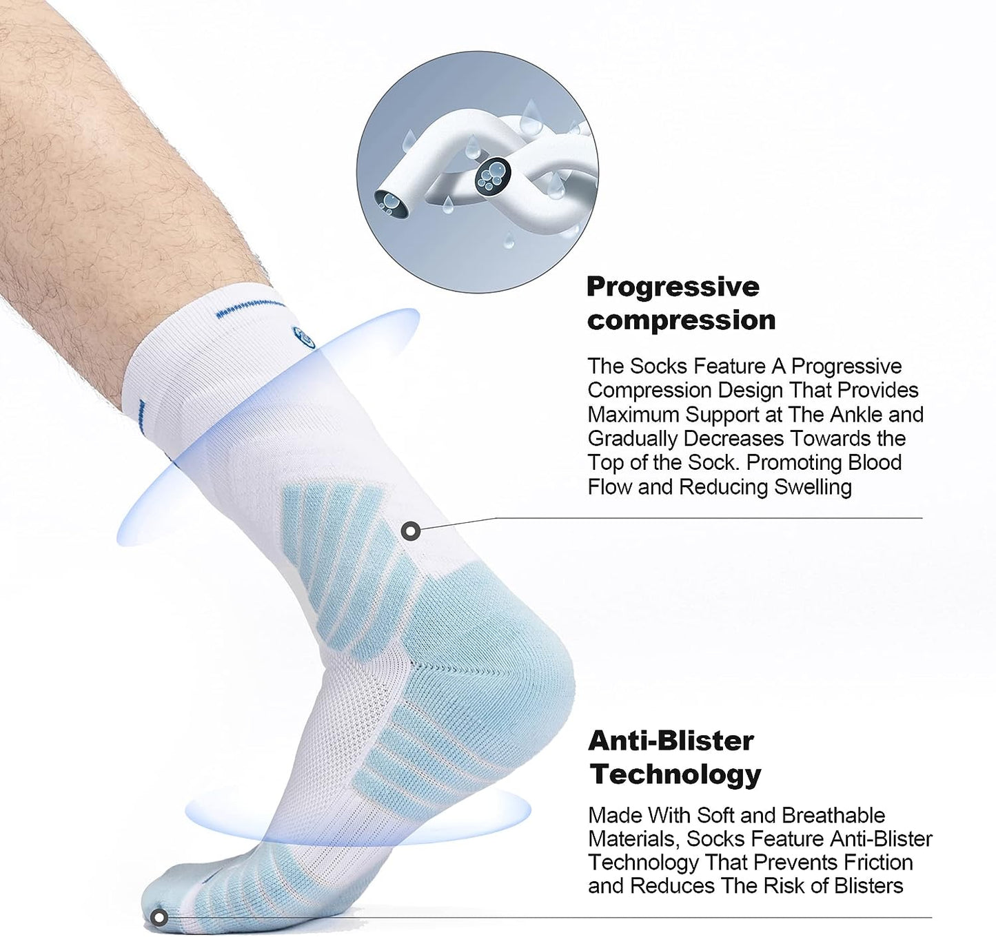 3 Pairs Size M Elite Breathable Compression Cushion Athletic Crew Socks
