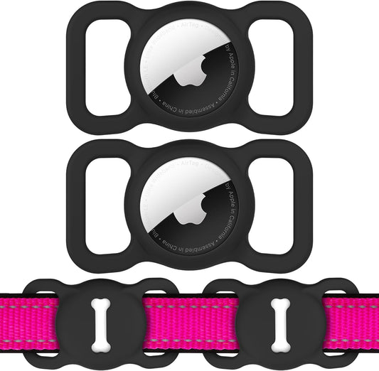 Silicone AirTag Holder for Dog Collars, Washable Pet Tracker Accessory, Bone Pattern – 2 Pack