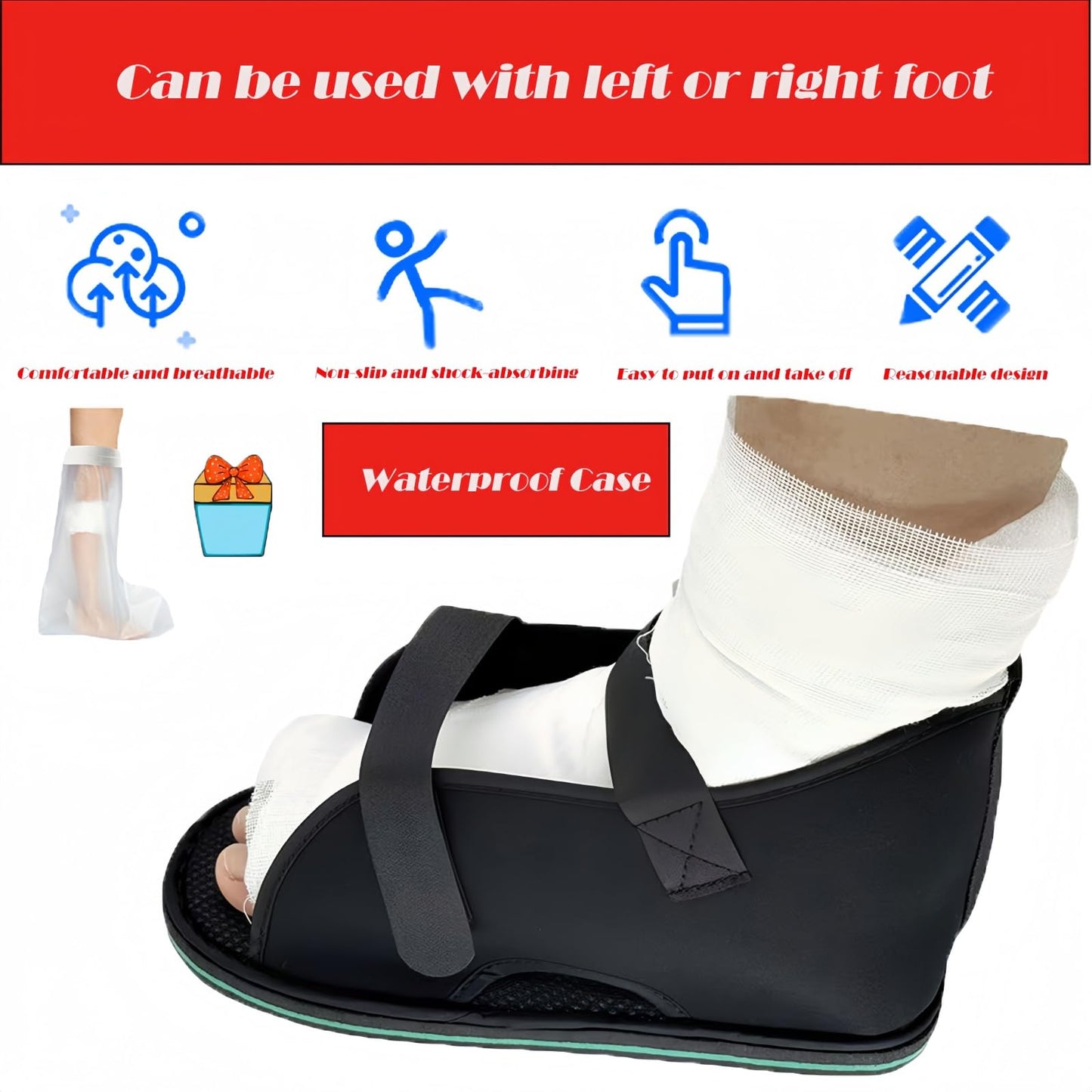 XL Adjustable Post-Op Medical Walking Shoe for Foot Casts and Fractures