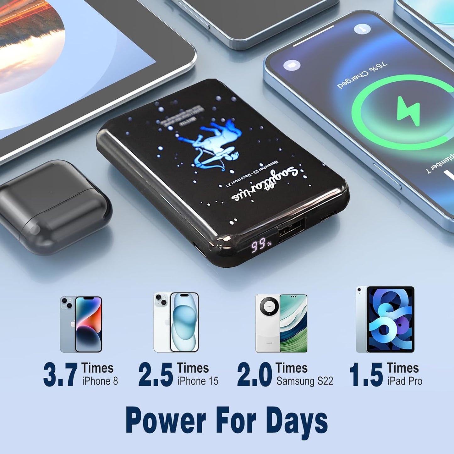 Compact Sagittarius Style 10000mAh Mini Power Bank with Fast USB C Charging