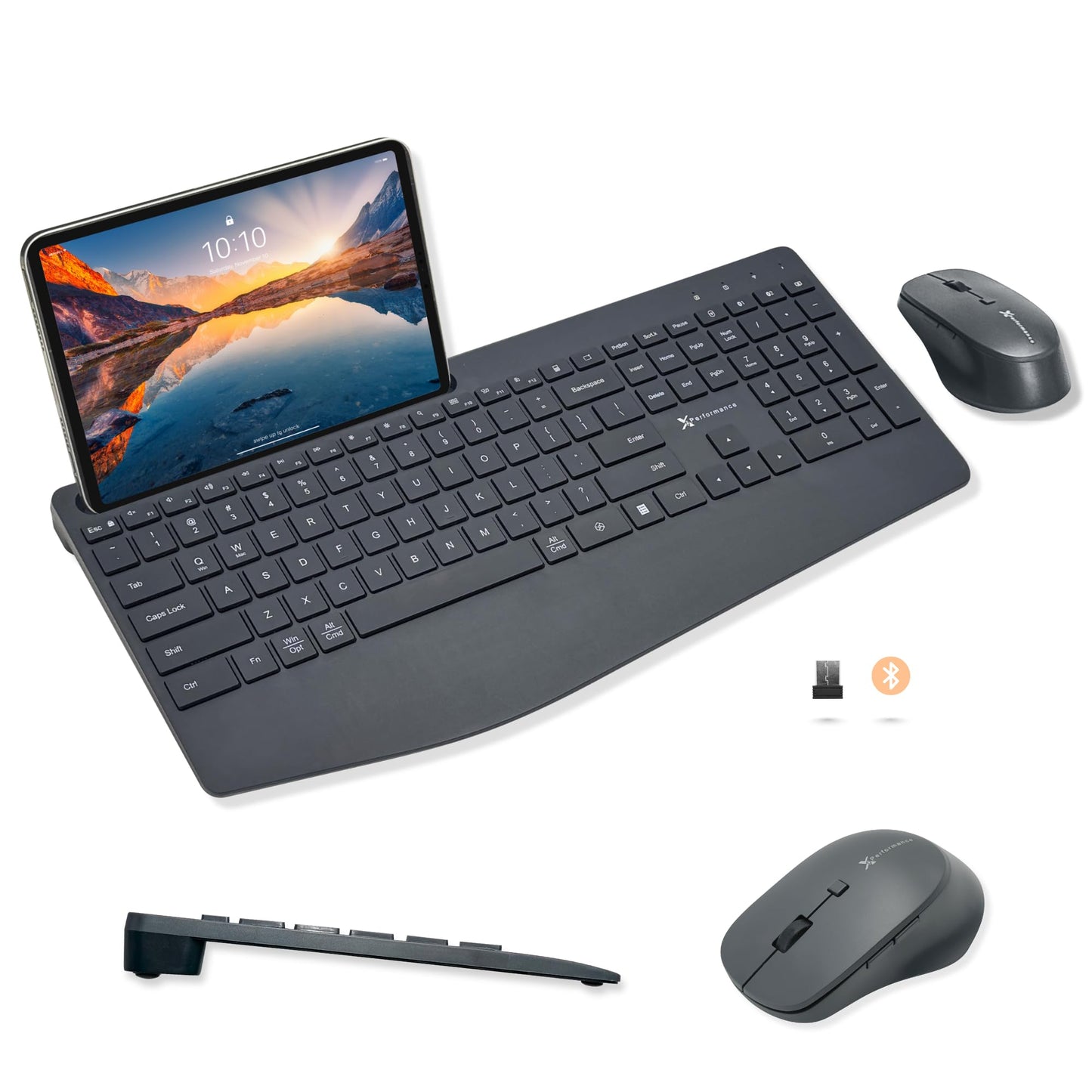 X9 Wireless Keyboard and Mouse Combo - Bluetooth & 2.4GHz Multi-Device Full Size Silent Set with Wrist Rest & Phone Holder