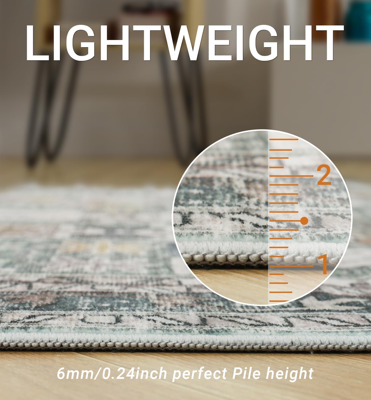 4x6 Non-Slip Washable Rug for Living Room & Bedroom, Stain Resistant & Lightweight (Green/Gold)