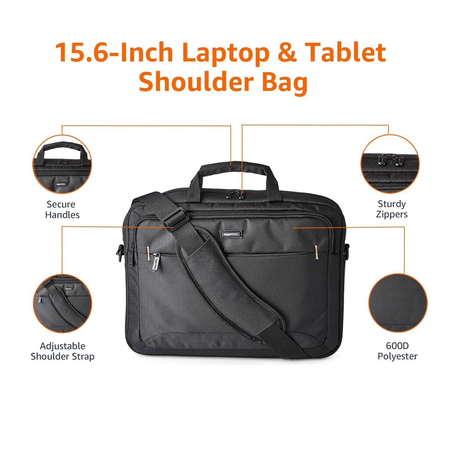 Laptop Carrying Case with Shoulder Strap for 15.6-inch (39.6 cm) Devices, Black Office Work Bag