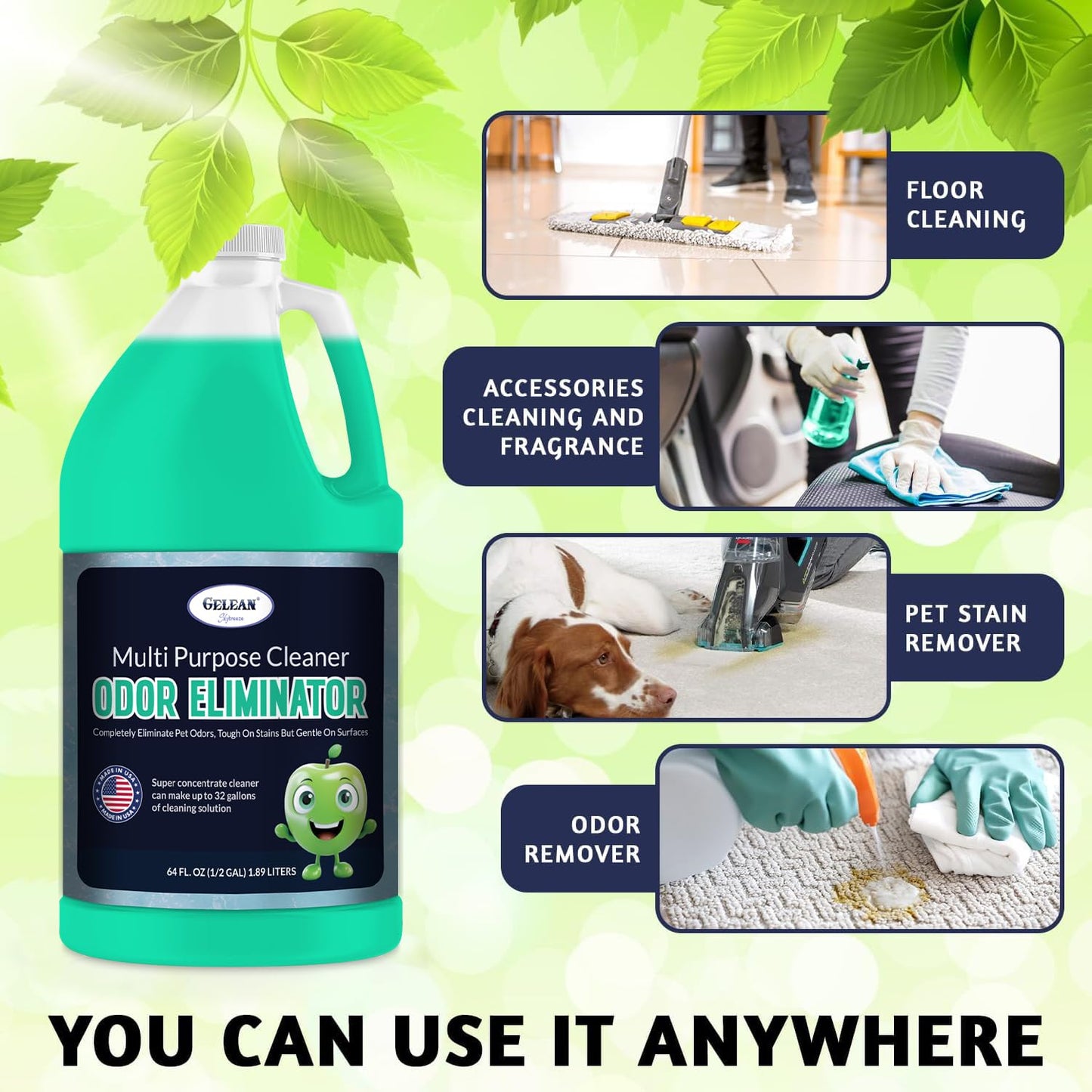 Multi-Purpose Cleaner and Pet Odor Eliminator Concentrate - Sky Breeze Scent, 64 fl oz (Makes 32 Gallons) - pH Neutral Floor and Surface Stain Remover