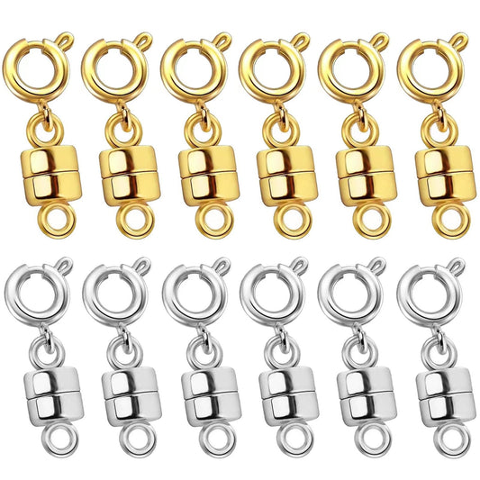Strong Magnetic Necklace Clasps and Closures, Gold and Silver Plated Jewelry Clasp Converters for Bracelets, Necklaces, and Chains, 2-Piece Set