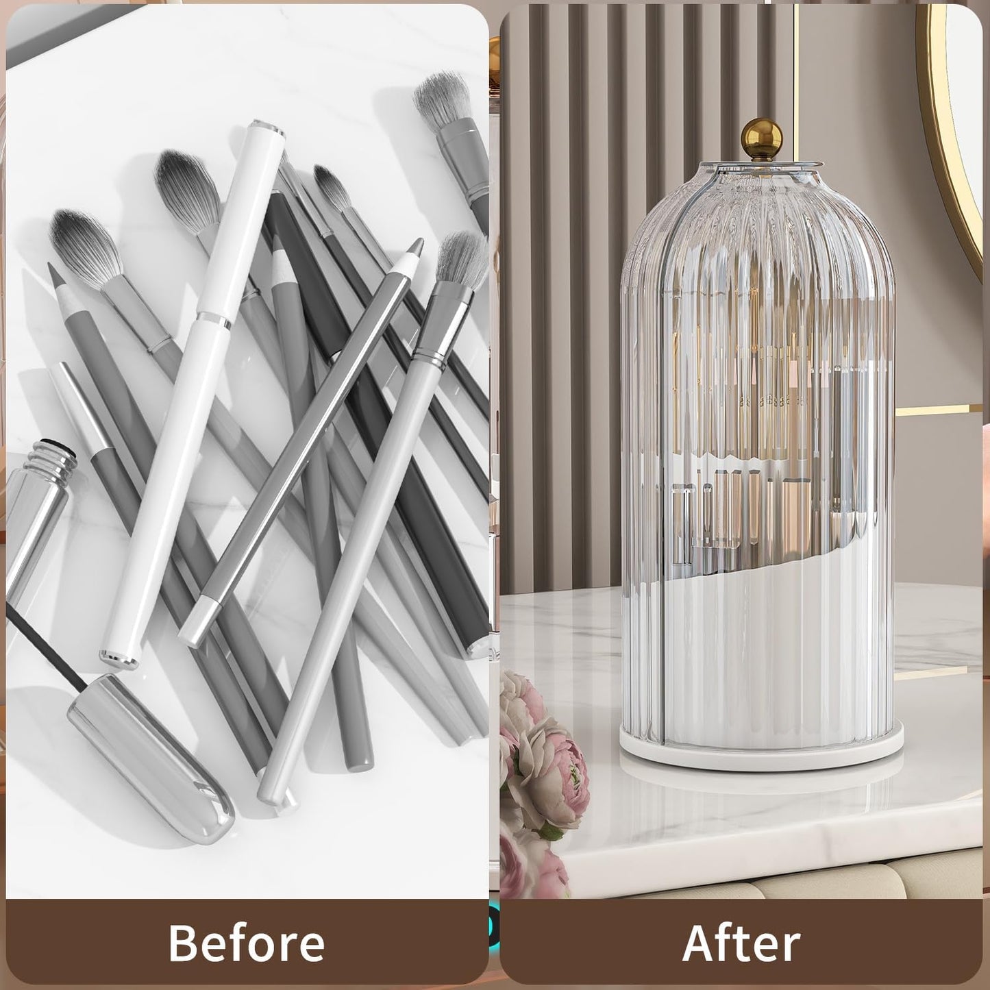 360° Rotating Makeup Brush Holder Organizer - Dustproof & Waterproof | Fits Vanity & Bathroom