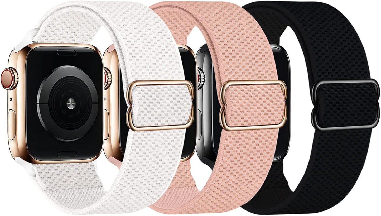 3 Pack Stretchy Solo Loop Apple Watch Bands: Nylon, Elastic, for 42mm-45mm Models