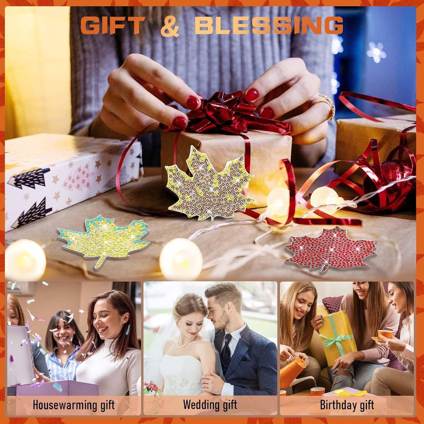 10pcs Maple Leaf DIY Diamond Painting Coaster Kit with Holder