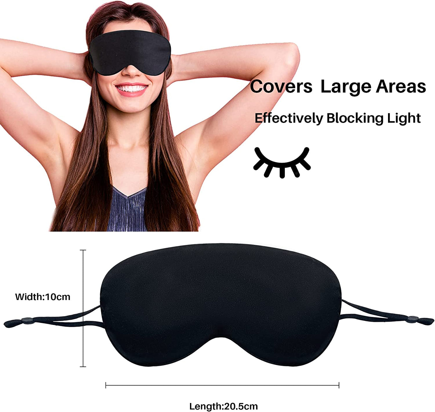3pk (Black/Purple/Blue) Sleeping Mask/Eye Mask w/ Adjustable Ear Straps