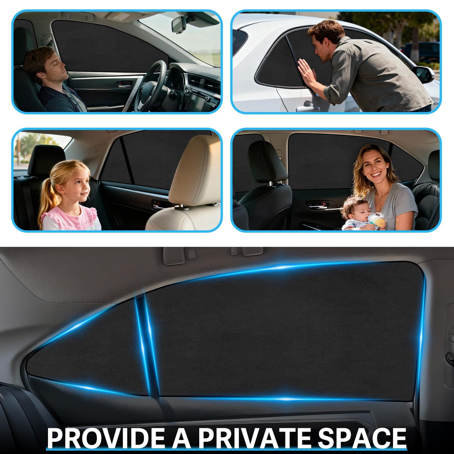 Custom Fit Car Window Shades for Toyota Corolla 2019-2024, 4-Pack Magnetic Blackout Covers for Privacy and UV Protection