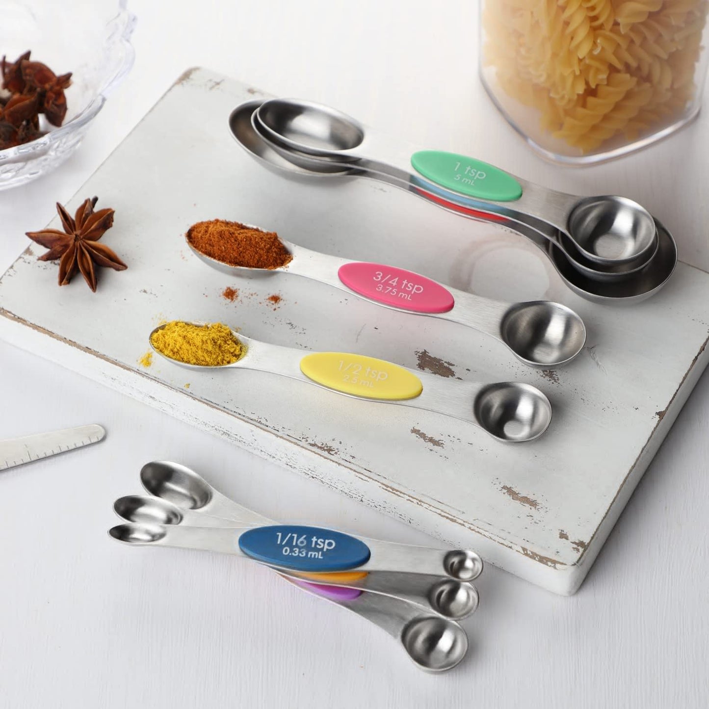 Magnetic Measuring Spoons Set of 9 - Dual Sided Stainless Steel Nesting Spoons