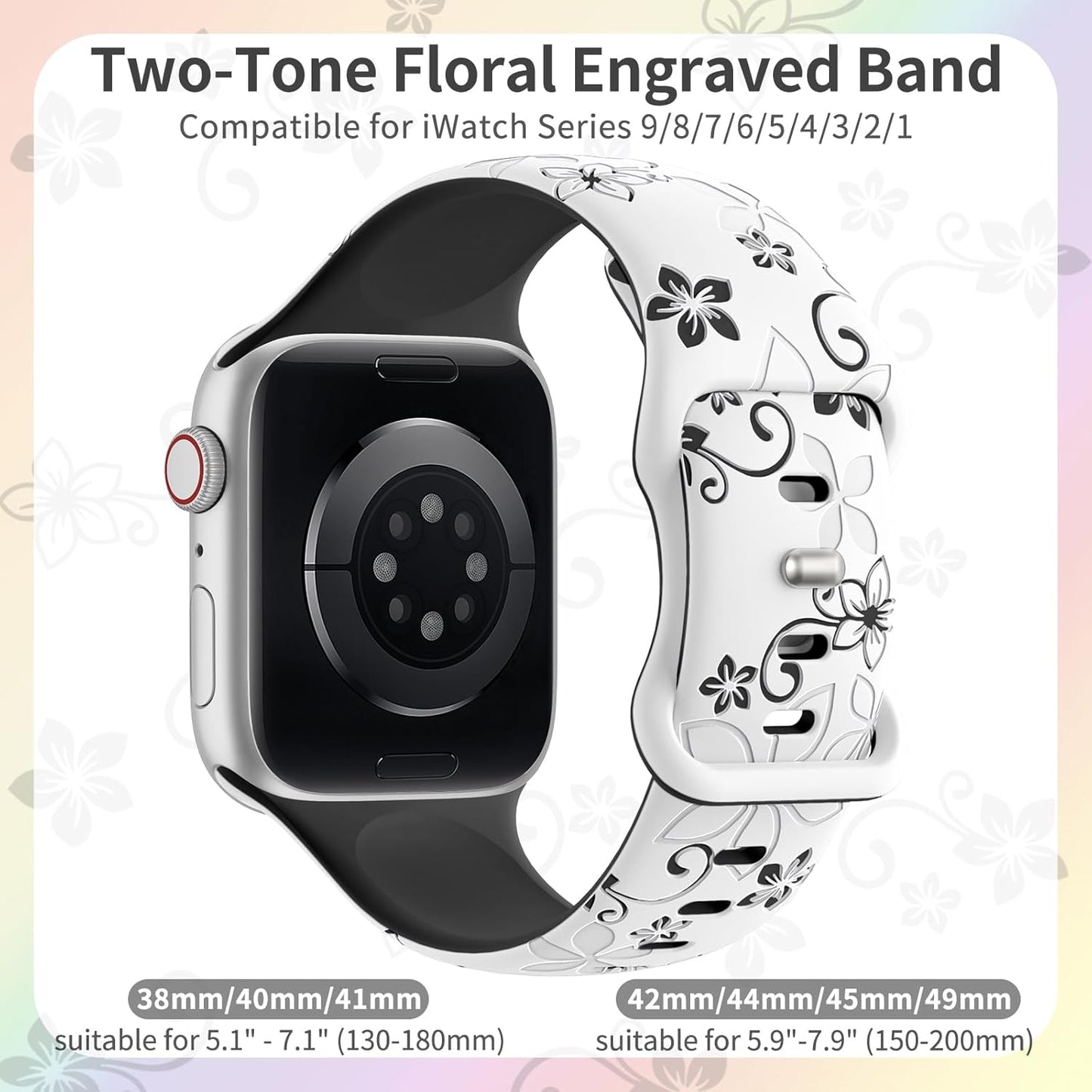 Two-Tone Floral Engraved Apple Watch Bands for Women - Secure & Stylish Straps