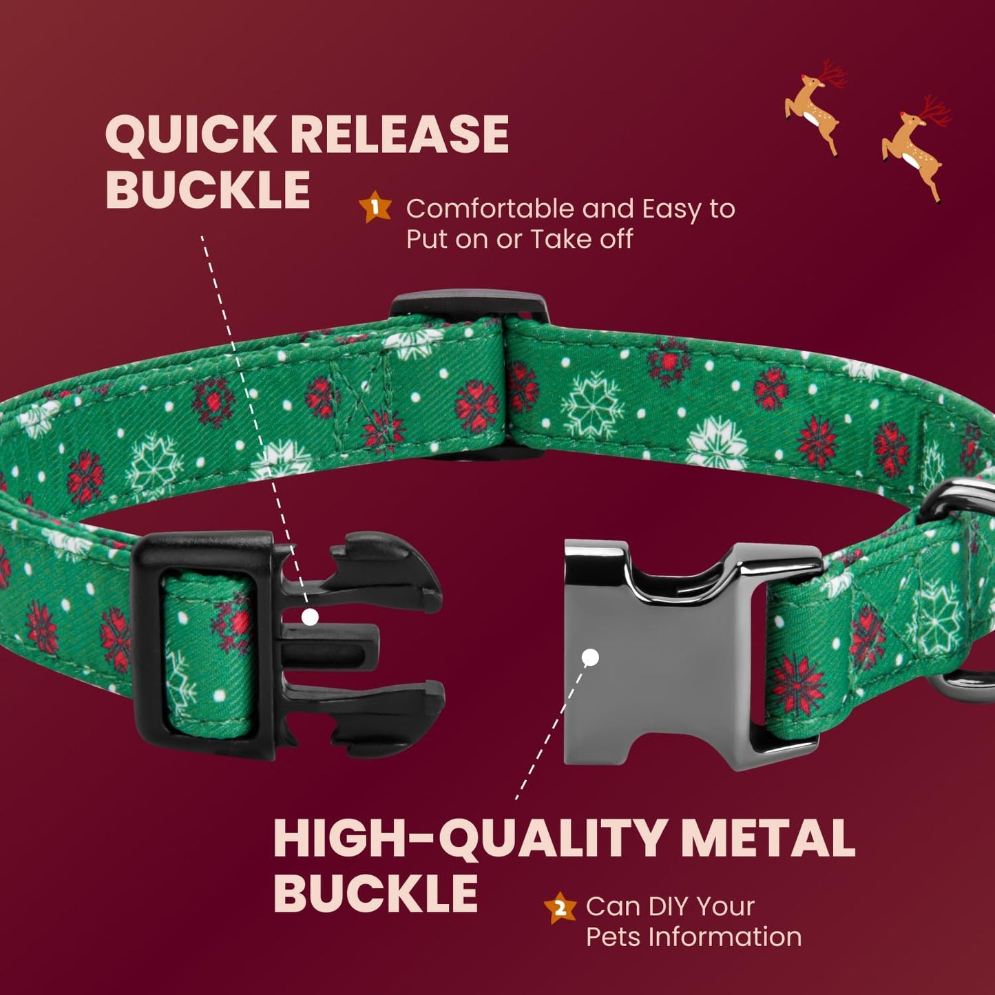 Size Large Green Snow AirTag Dog Collar - Fashionable, Adjustable, Soft Nylon Pet Collar with Detachable Bow Tie, GPS Holder