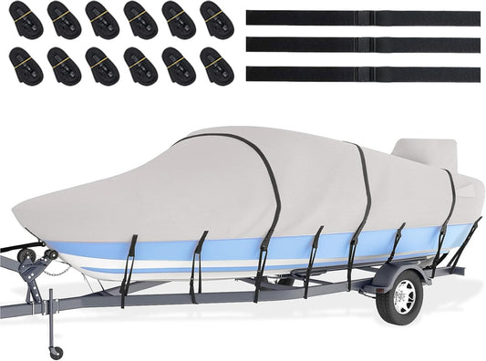 Waterproof 17'-19' Boat Cover, 800D UV-Resistant Marine Fabric for Bass, Tri-Hull, V-Hull Boats