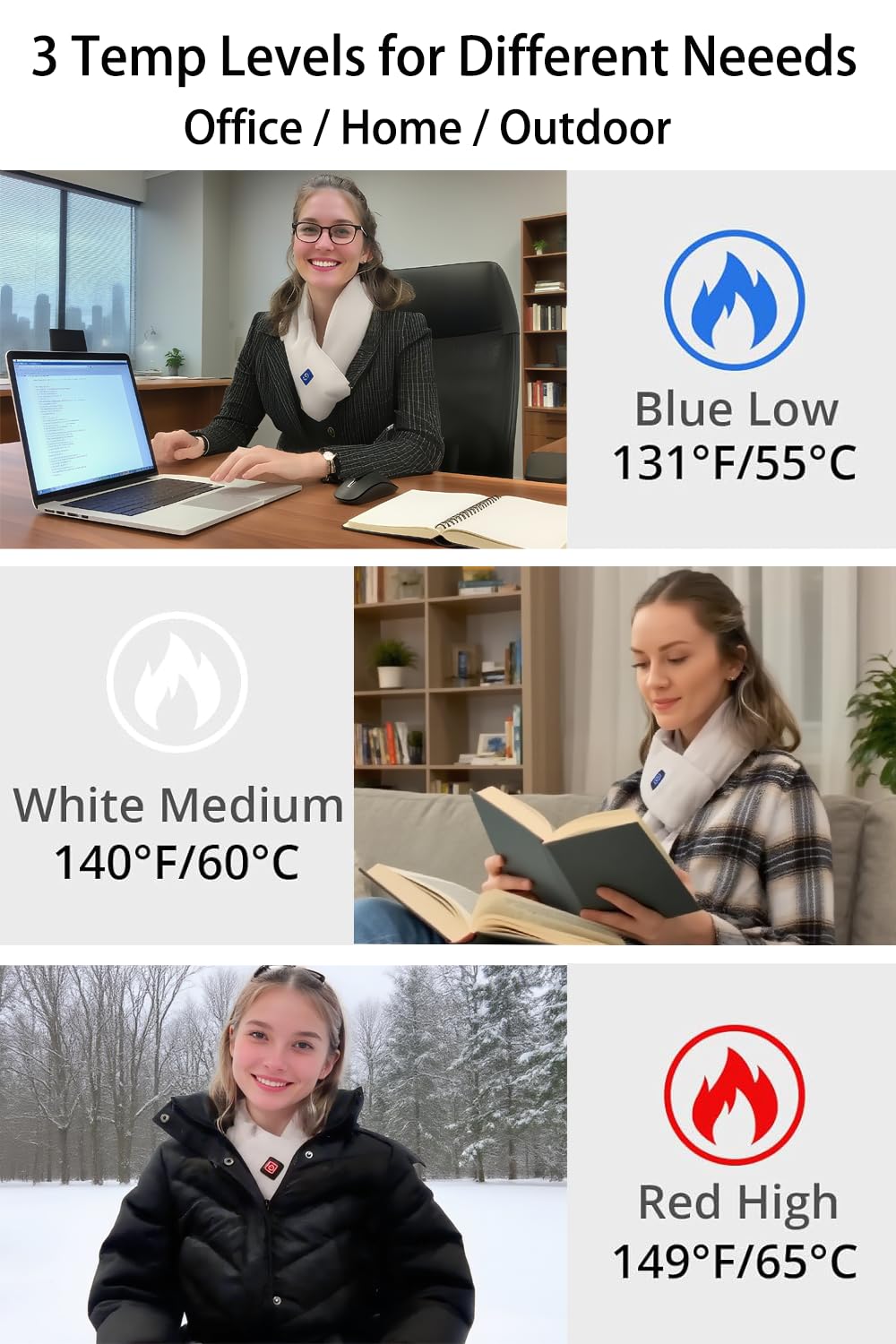 Cordless Neck Heating Pad with 5000mAh Power Bank - Electric Heated Scarf for Pain Relief